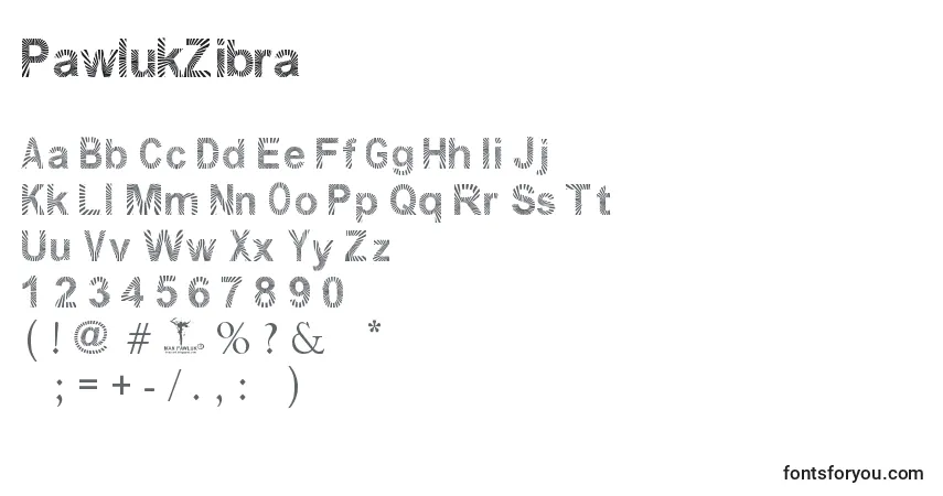 Schriftart PawlukZibra – Alphabet, Zahlen, spezielle Symbole