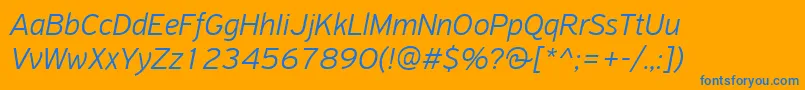 PfhighwaysansproLightitalic-Schriftart – Blaue Schriften auf orangefarbenem Hintergrund