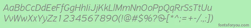 PfhighwaysansproLightitalic-fontti – harmaat kirjasimet vihreällä taustalla