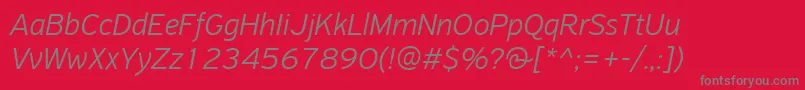 PfhighwaysansproLightitalic-Schriftart – Graue Schriften auf rotem Hintergrund