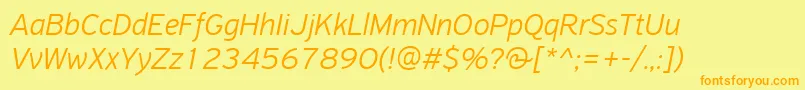 Fonte PfhighwaysansproLightitalic – fontes laranjas em um fundo amarelo