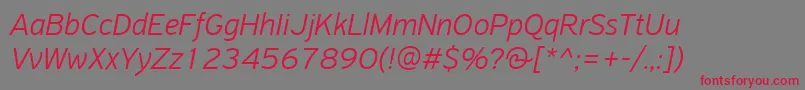 PfhighwaysansproLightitalic-Schriftart – Rote Schriften auf grauem Hintergrund