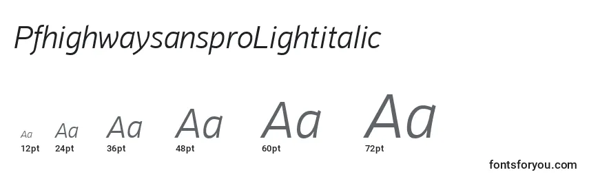 Размеры шрифта PfhighwaysansproLightitalic