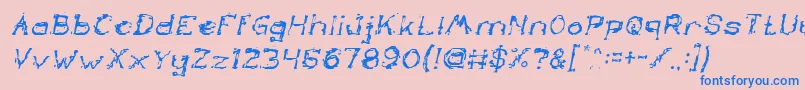 TheLazyDogItalic-Schriftart – Blaue Schriften auf rosa Hintergrund