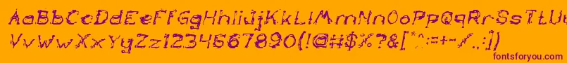 Fonte TheLazyDogItalic – fontes roxas em um fundo laranja