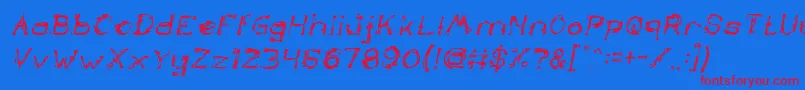 TheLazyDogItalic-Schriftart – Rote Schriften auf blauem Hintergrund