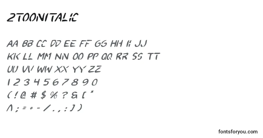 A fonte 2toonItalic – alfabeto, números, caracteres especiais