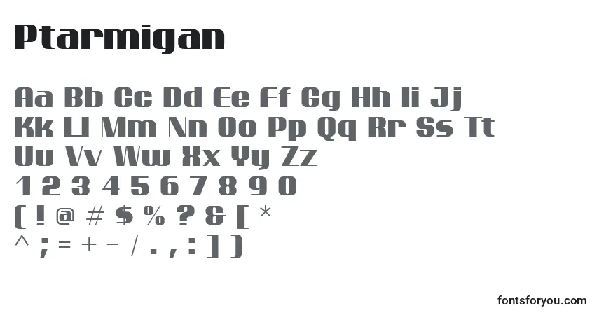 A fonte Ptarmigan – alfabeto, números, caracteres especiais