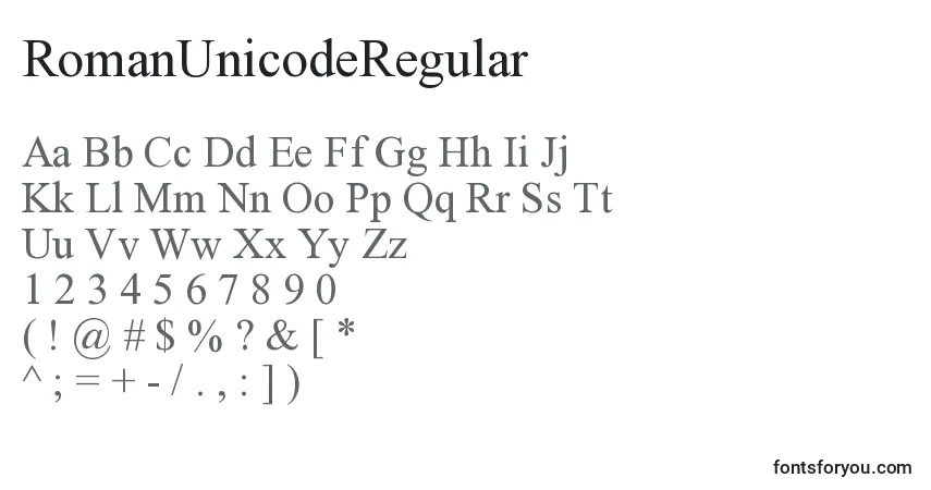 Schriftart RomanUnicodeRegular – Alphabet, Zahlen, spezielle Symbole