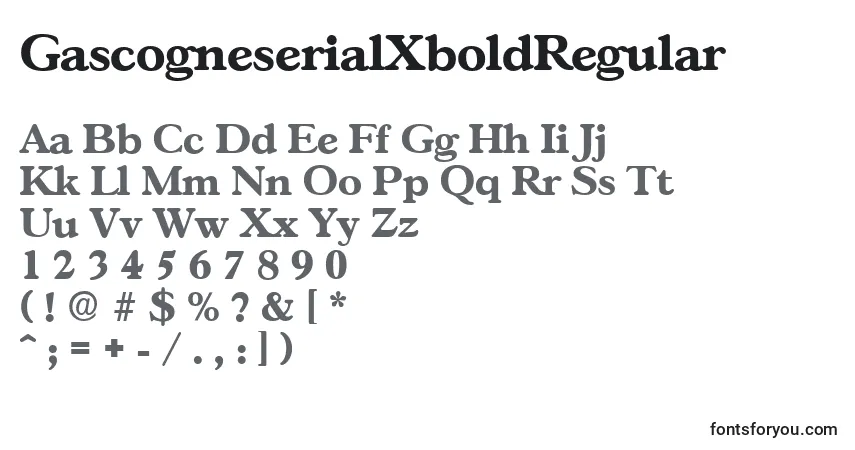 Czcionka GascogneserialXboldRegular – alfabet, cyfry, specjalne znaki