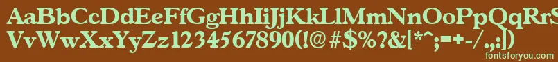 フォントGascogneserialXboldRegular – 緑色の文字が茶色の背景にあります。