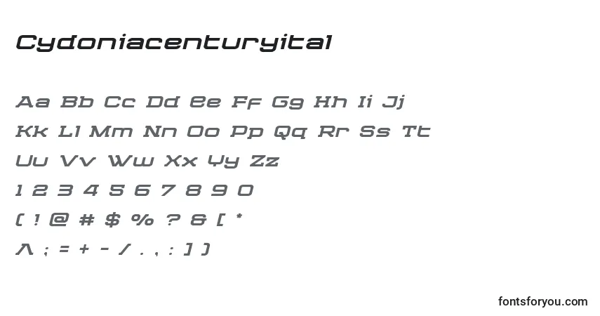 A fonte Cydoniacenturyital – alfabeto, números, caracteres especiais
