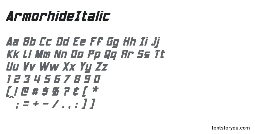 Шрифт ArmorhideItalic – алфавит, цифры, специальные символы