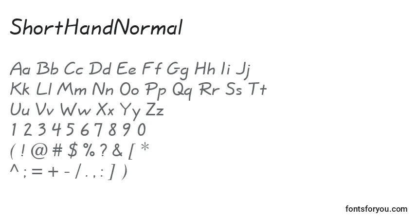 Czcionka ShortHandNormal – alfabet, cyfry, specjalne znaki