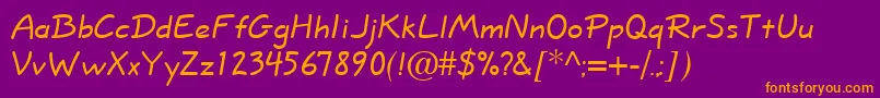 ShortHandNormal-Schriftart – Orangefarbene Schriften auf violettem Hintergrund