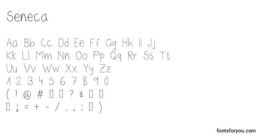 Seneca-fontti – aakkoset, numerot, erikoismerkit