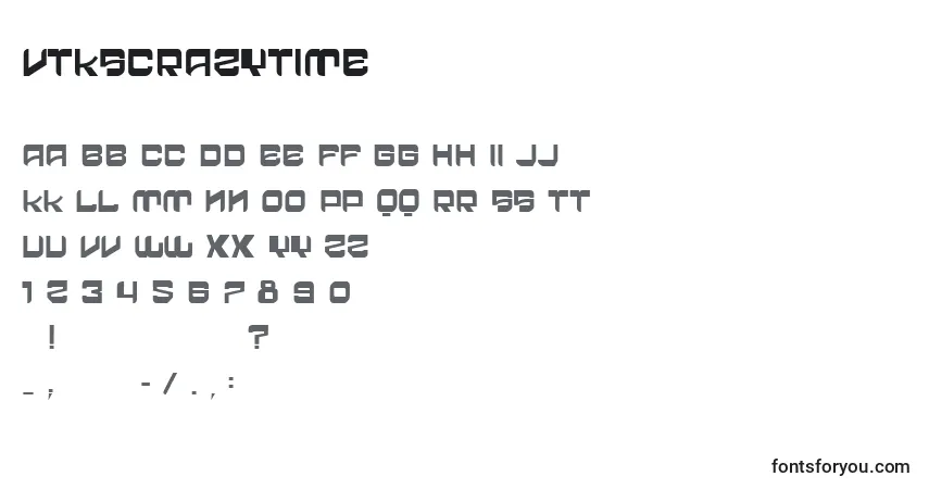 A fonte VtksCrazyTime – alfabeto, números, caracteres especiais