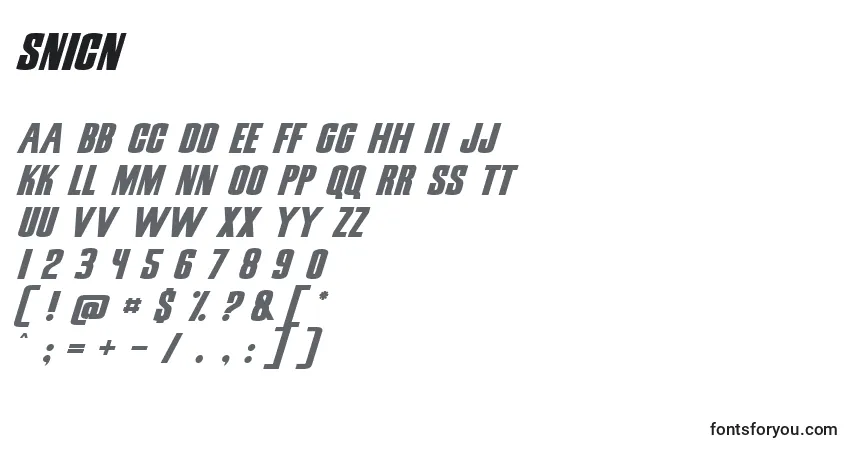 Шрифт Snicn – алфавит, цифры, специальные символы