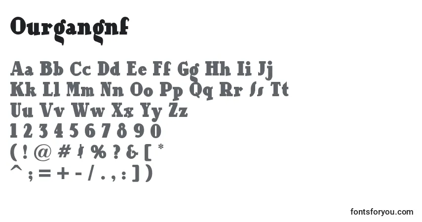 Schriftart Ourgangnf – Alphabet, Zahlen, spezielle Symbole