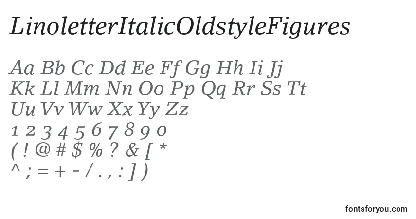 Fuente LinoletterItalicOldstyleFigures - alfabeto, números, caracteres especiales