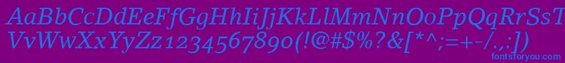 LinoletterItalicOldstyleFigures-fontti – siniset fontit violetilla taustalla
