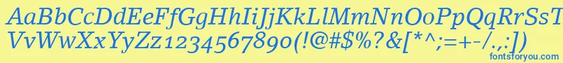 LinoletterItalicOldstyleFigures Font – Blue Fonts on Yellow Background