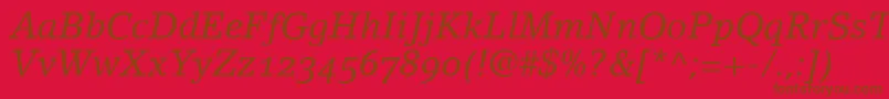 LinoletterItalicOldstyleFigures-fontti – ruskeat fontit punaisella taustalla
