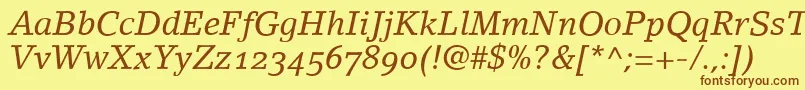 Fonte LinoletterItalicOldstyleFigures – fontes marrons em um fundo amarelo