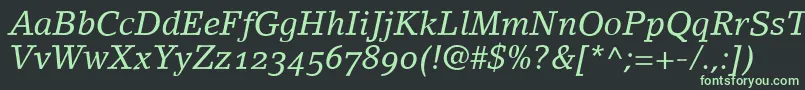 フォントLinoletterItalicOldstyleFigures – 黒い背景に緑の文字