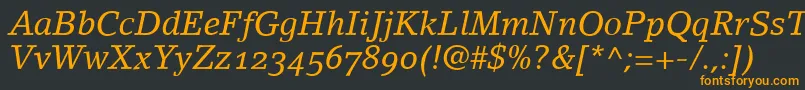 フォントLinoletterItalicOldstyleFigures – 黒い背景にオレンジの文字