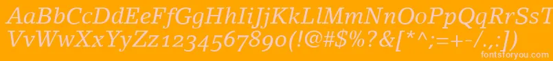 LinoletterItalicOldstyleFigures-fontti – vaaleanpunaiset fontit oranssilla taustalla