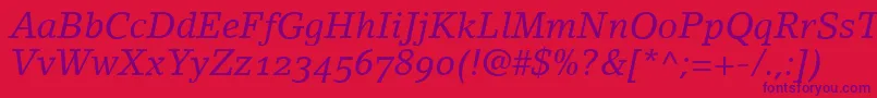 Fonte LinoletterItalicOldstyleFigures – fontes roxas em um fundo vermelho