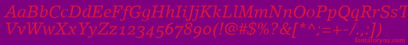 LinoletterItalicOldstyleFigures Font – Red Fonts on Purple Background