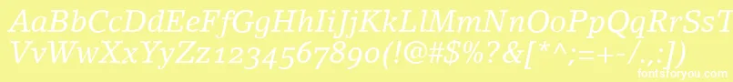 フォントLinoletterItalicOldstyleFigures – 黄色い背景に白い文字
