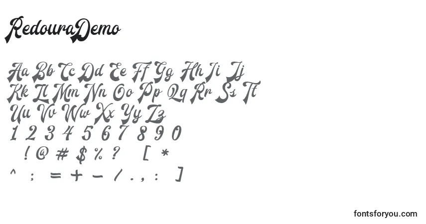 A fonte RedouraDemo – alfabeto, números, caracteres especiais