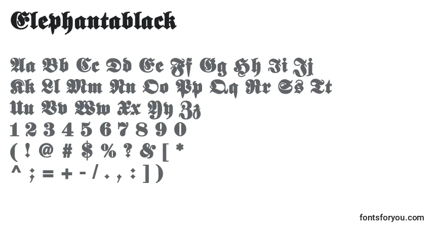Czcionka Elephantablack – alfabet, cyfry, specjalne znaki