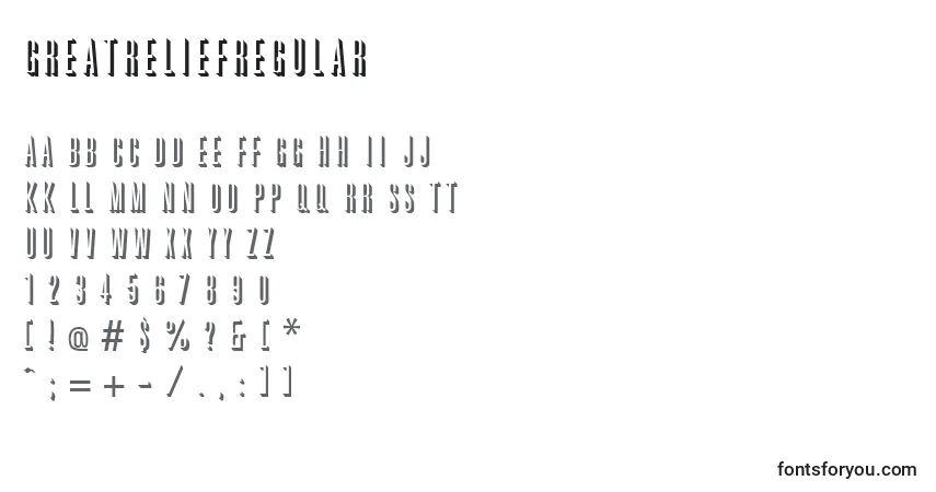 Шрифт GreatreliefRegular – алфавит, цифры, специальные символы
