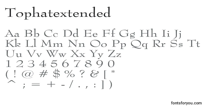 Schriftart Tophatextended – Alphabet, Zahlen, spezielle Symbole