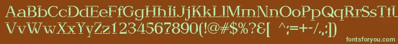 フォントDebbyc – 緑色の文字が茶色の背景にあります。