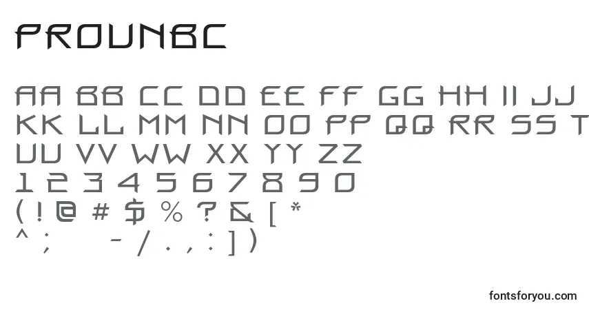 A fonte Prounbc – alfabeto, números, caracteres especiais
