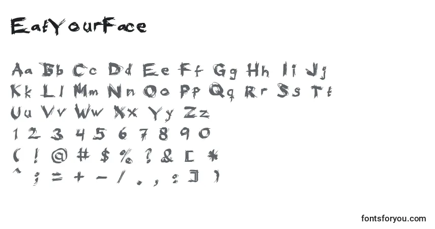 Schriftart EatYourFace – Alphabet, Zahlen, spezielle Symbole