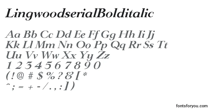 A fonte LingwoodserialBolditalic – alfabeto, números, caracteres especiais