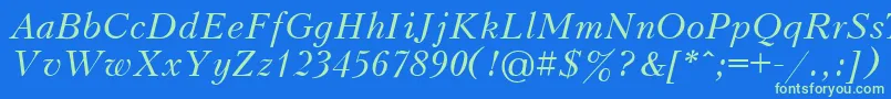 Fonte UkrainianpeterburgItalic – fontes verdes em um fundo azul