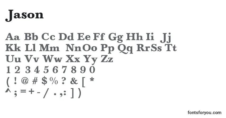 Schriftart Jason – Alphabet, Zahlen, spezielle Symbole