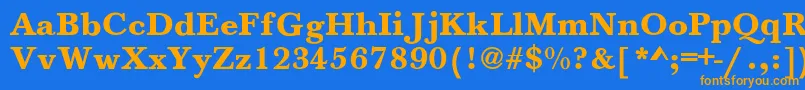 フォントJason – オレンジ色の文字が青い背景にあります。