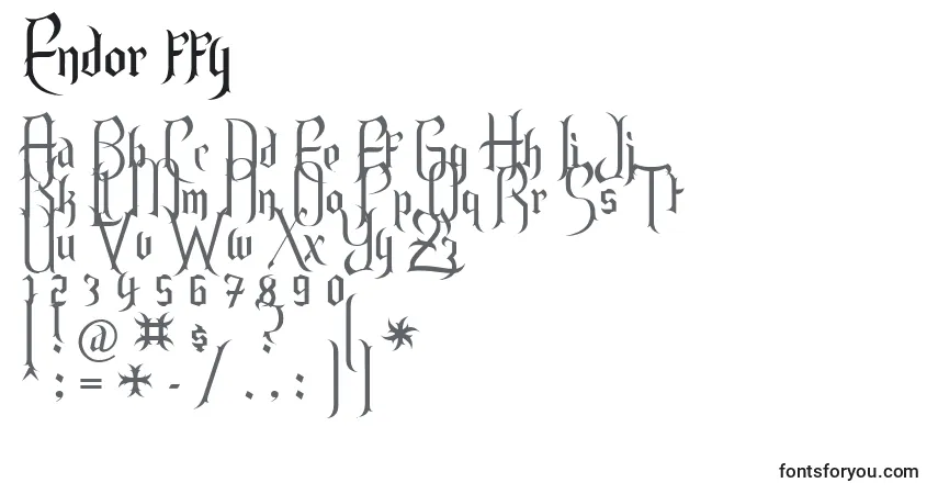 Schriftart Endor ffy – Alphabet, Zahlen, spezielle Symbole