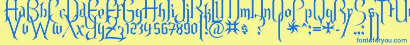 Endor ffy-Schriftart – Blaue Schriften auf gelbem Hintergrund