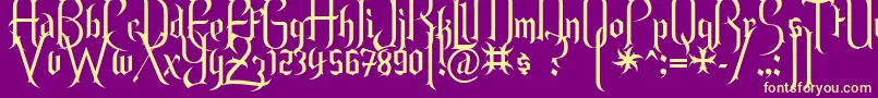 Weitere Informationen zur Endor ffy-Schriftart Endor ffy-Schriftart – Gelbe Schriften auf violettem Hintergrund