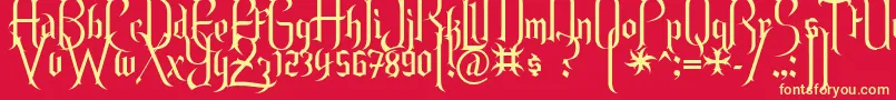 Weitere Informationen zur Endor ffy-Schriftart Endor ffy-Schriftart – Gelbe Schriften auf rotem Hintergrund