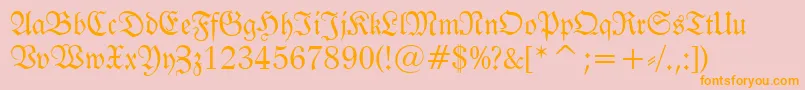 FrakturBt-Schriftart – Orangefarbene Schriften auf rosa Hintergrund